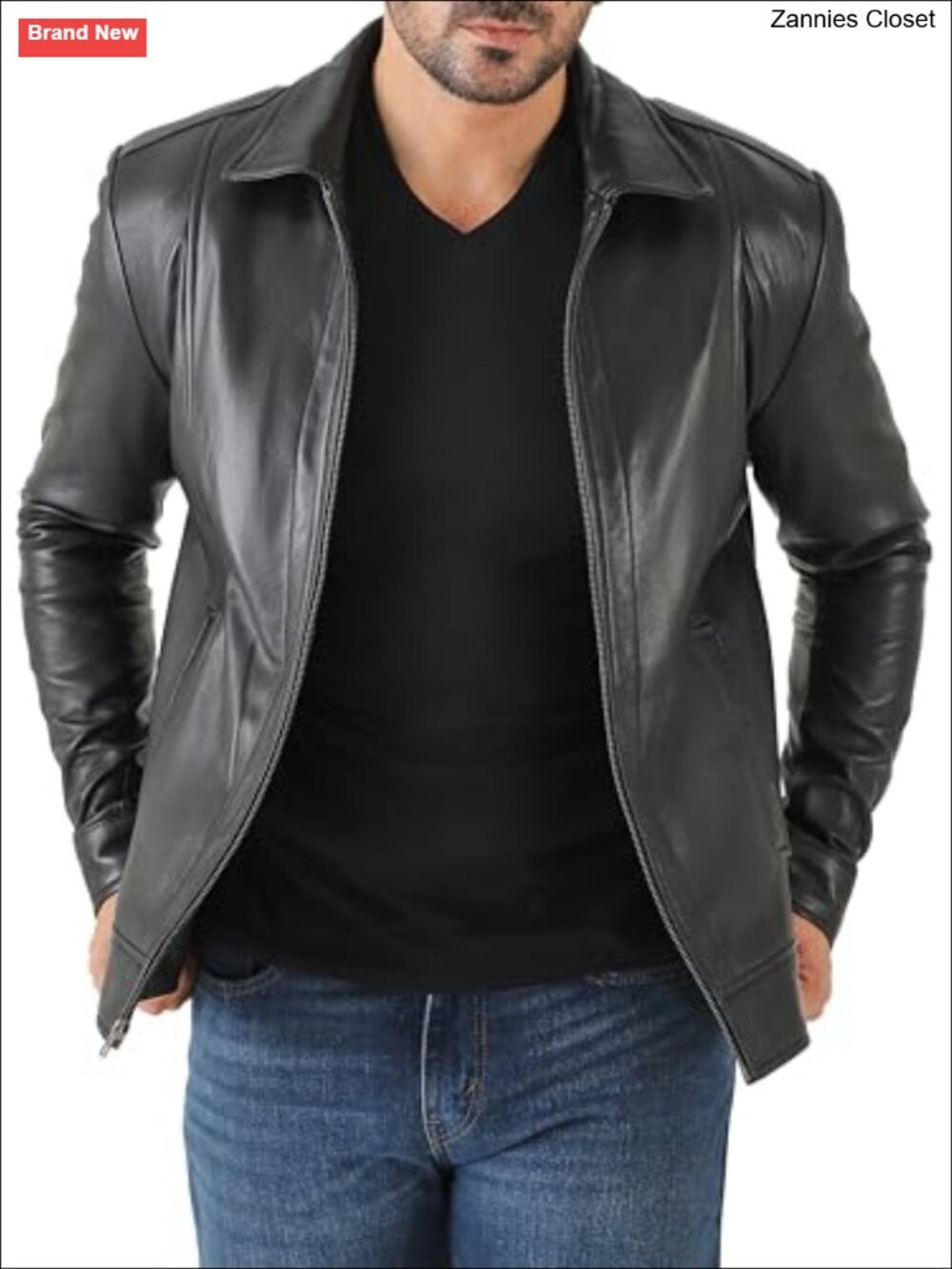 Mens Lambskin Leather Jacket Shirt Collar Motorcycle Biker Moto